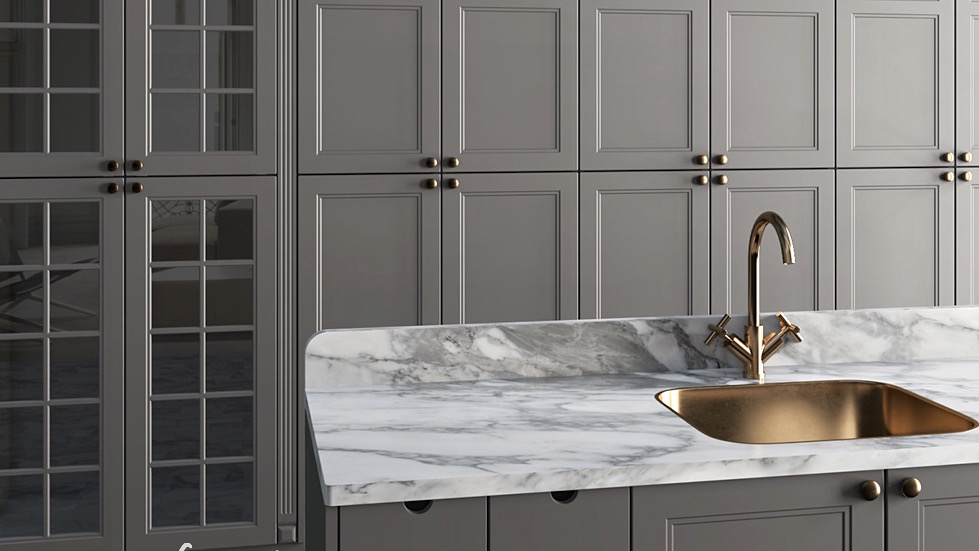 IKEA Kitchen with Stone Grey Replacement Fronts for discontinued Faktum Cabinets